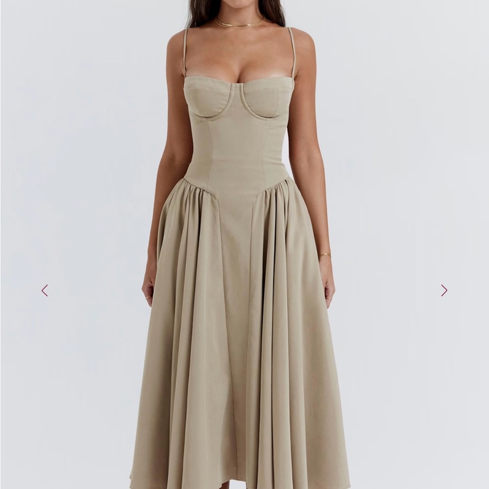 House of CB Beige Strapless Maxi Dress